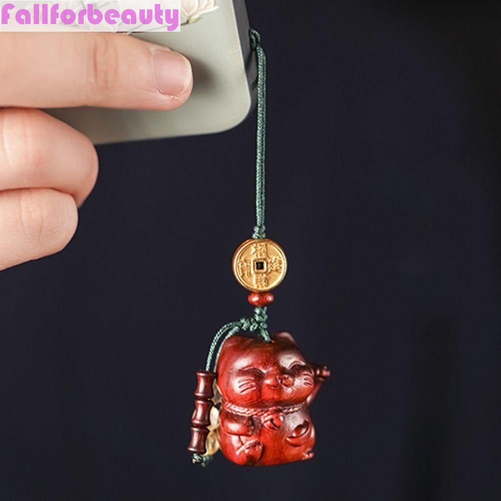 Dây Đeo Điện Thoại / Chìa Khóa Hình Chú Mèo May Mắn Bằng Gỗ Đàn Hương Chống Rơi Chống Thất Lạc Đa Năng
