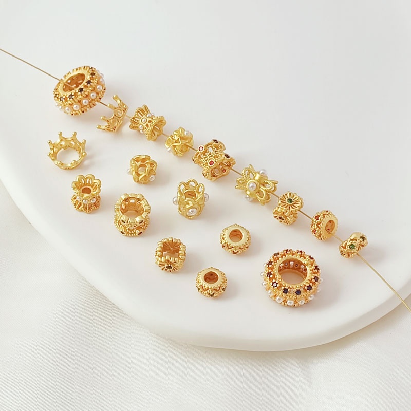 Hạt Đệm Hai Mặt Khảm Đá Zircon Vàng Cổ Điển