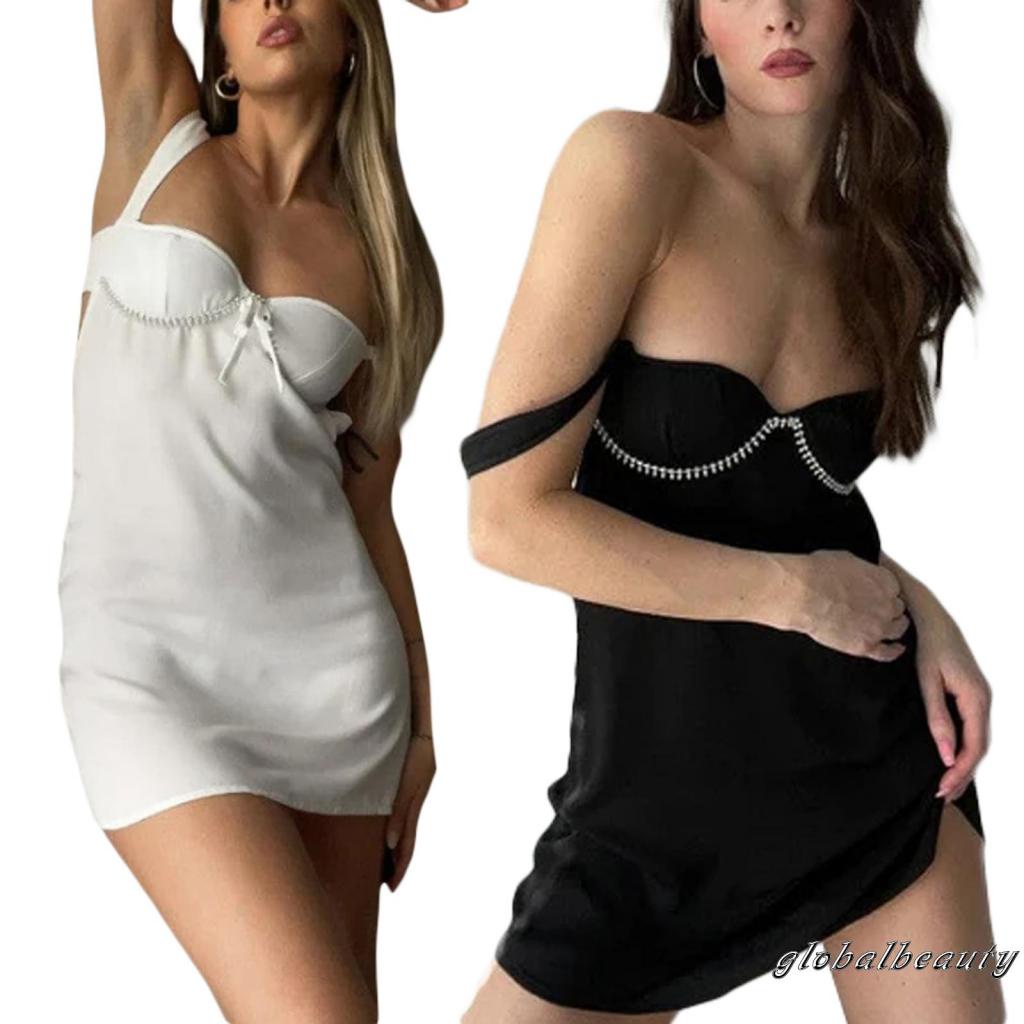 Đầm Ngắn Không Tay Hở Lưng Khoét Sâu Đính Hạt Thời Trang Mùa Hè Cho Nữ