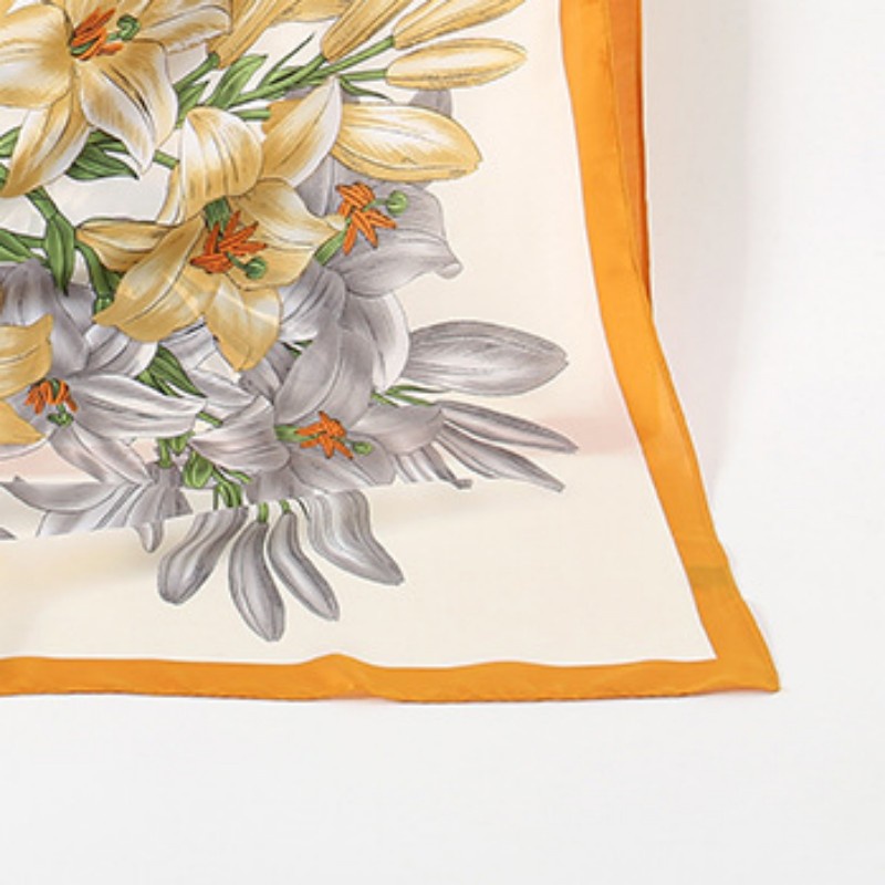 Khăn Choàng Lụa Satin Dài 180-90cm Mềm Mại Thoáng Khí In Họa Tiết Hoa Lily Thanh Lịch Thời Trang Cho Nữ