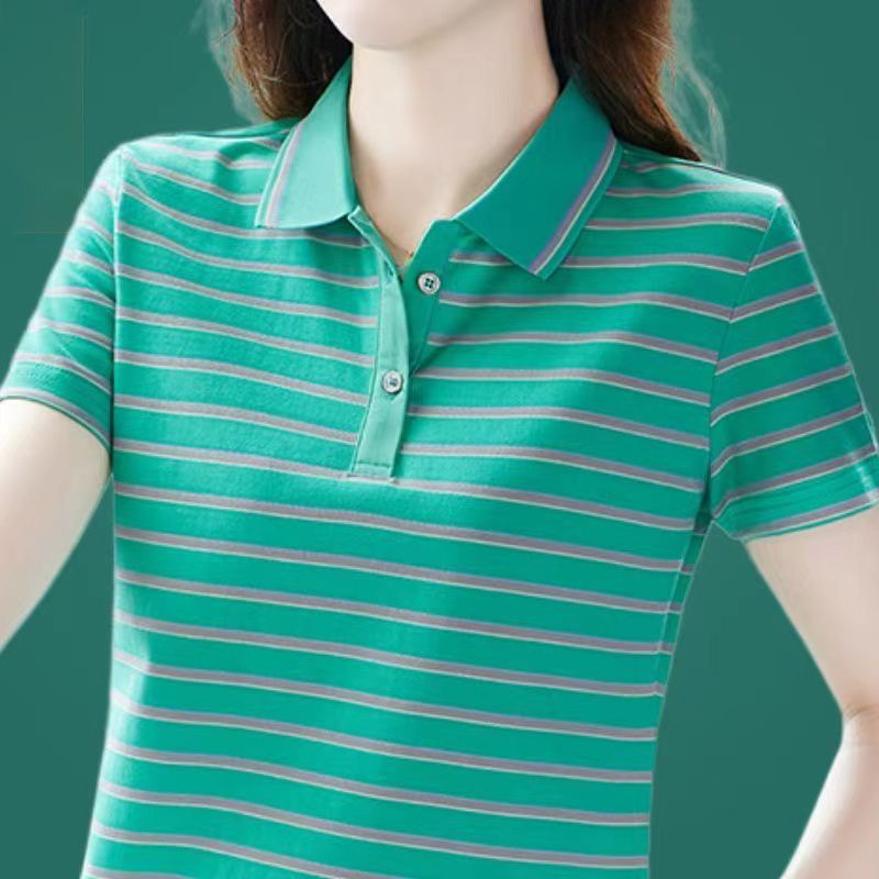 Áo Thun POLO Ngắn Tay Họa Tiết Sọc Thời Trang Dành Cho Nữ