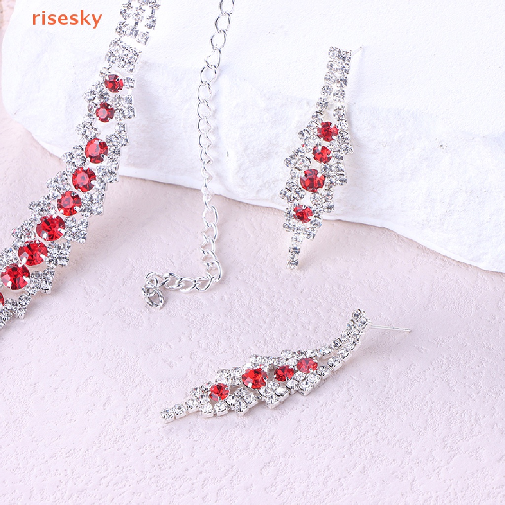Bộ Vòng cổ + Bông Tai Đính Đá Pha Lê Xanh Hình Chữ V Sang Trọng Cho Nữ