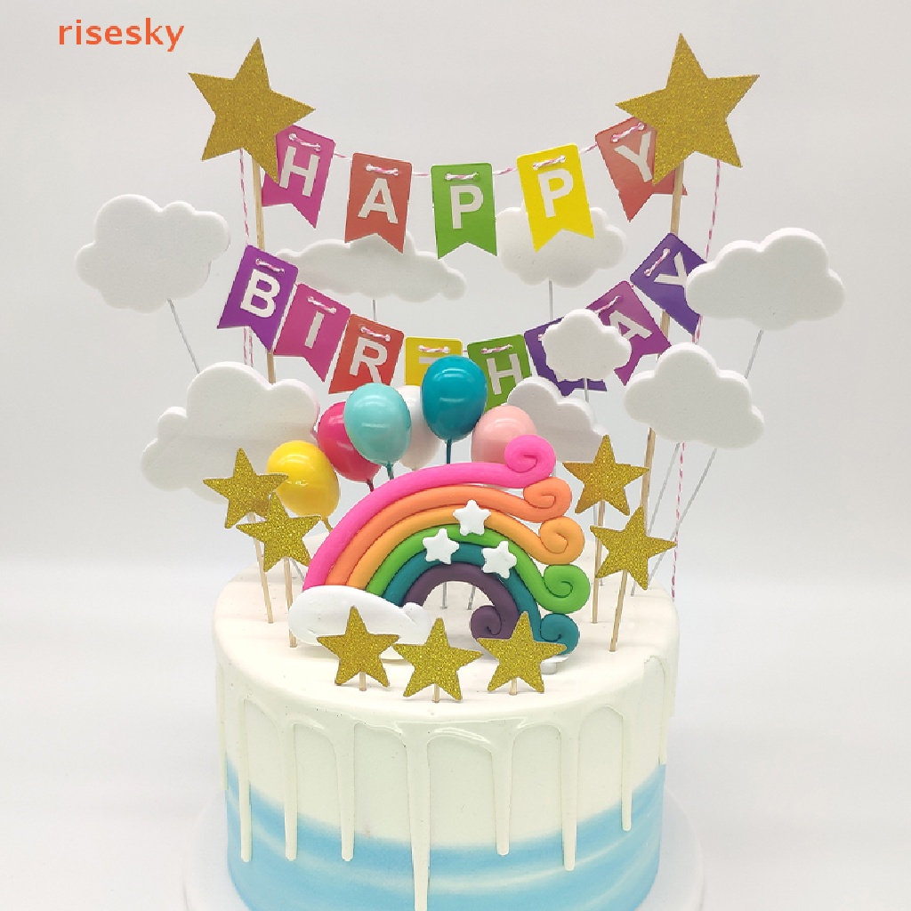[risesky] Bộ 5 Topper Cắm Bánh Kem Sinh Nhật Nhiều Màu Sắc Ra