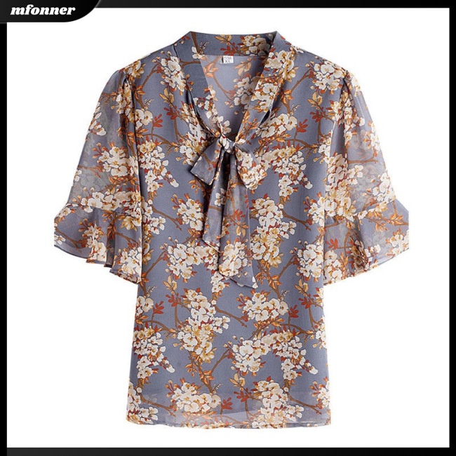 Áo Sơ Mi Tay Ngắn Cổ Chữ V Họa Tiết Hoa Phong Cách Retro Dành Cho Nữ