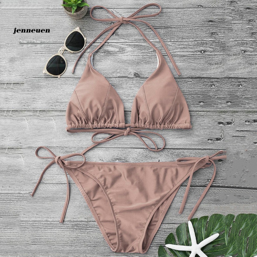 Bộ Đồ Bơi 2 Mảnh Gồm Áo Cổ Yếm Hở Lưng Có Mút Đệm Ngực Và Quần Lót Thời Trang Đi Biển Cho Nữ