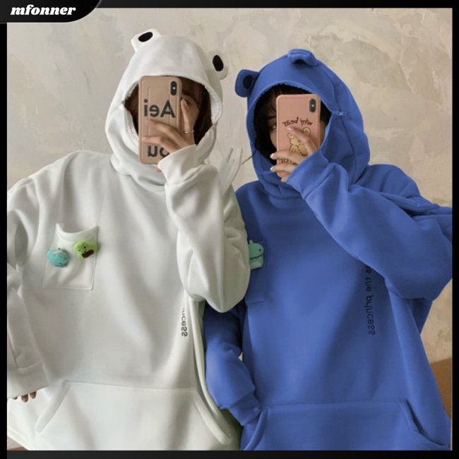 Áo Hoodie Tay Dài Dáng Rộng Cỡ Lớn In Hình Ếch Dễ Thương Cho Bạn Gái