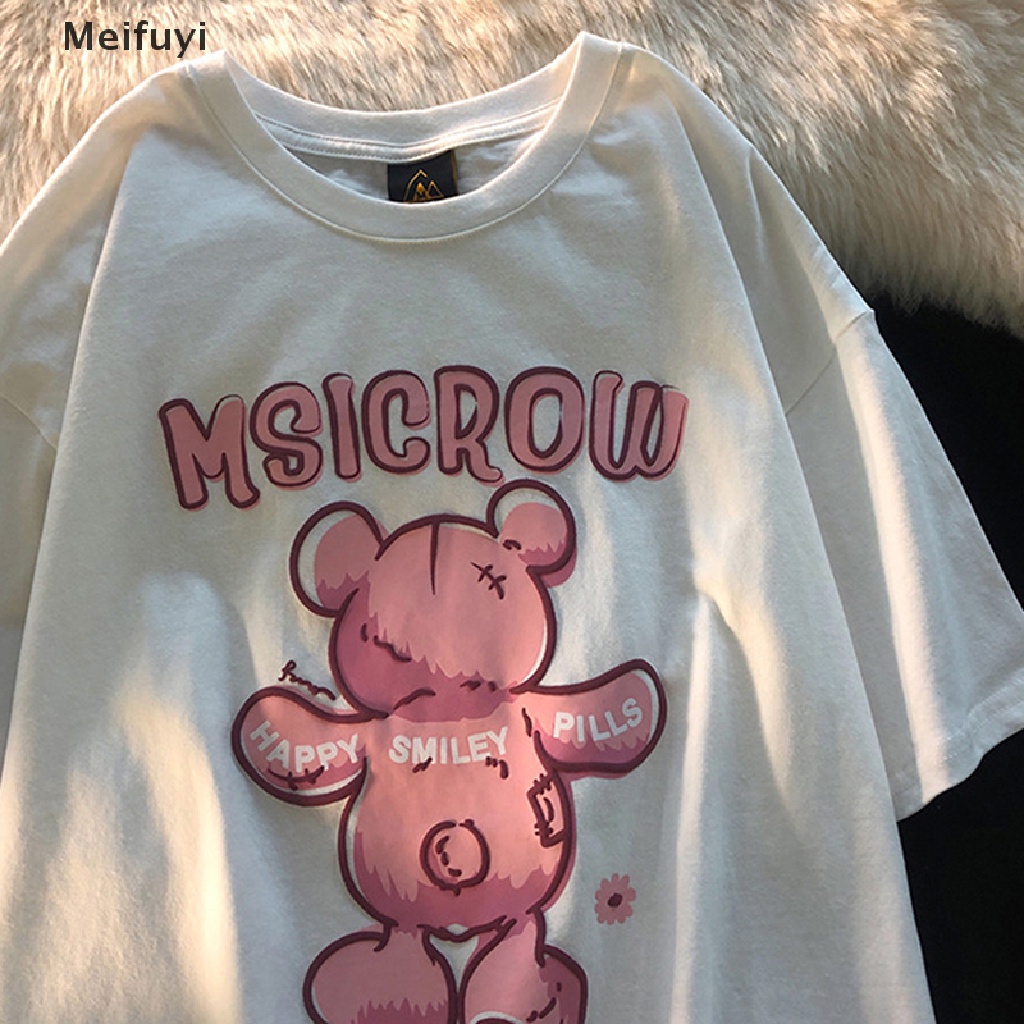 Áo Thun Tay Ngắn Cổ Tròn Dáng Rộng In Hình Gấu Thời Trang Mùa Hè Xinh Xắn Cho Nữ