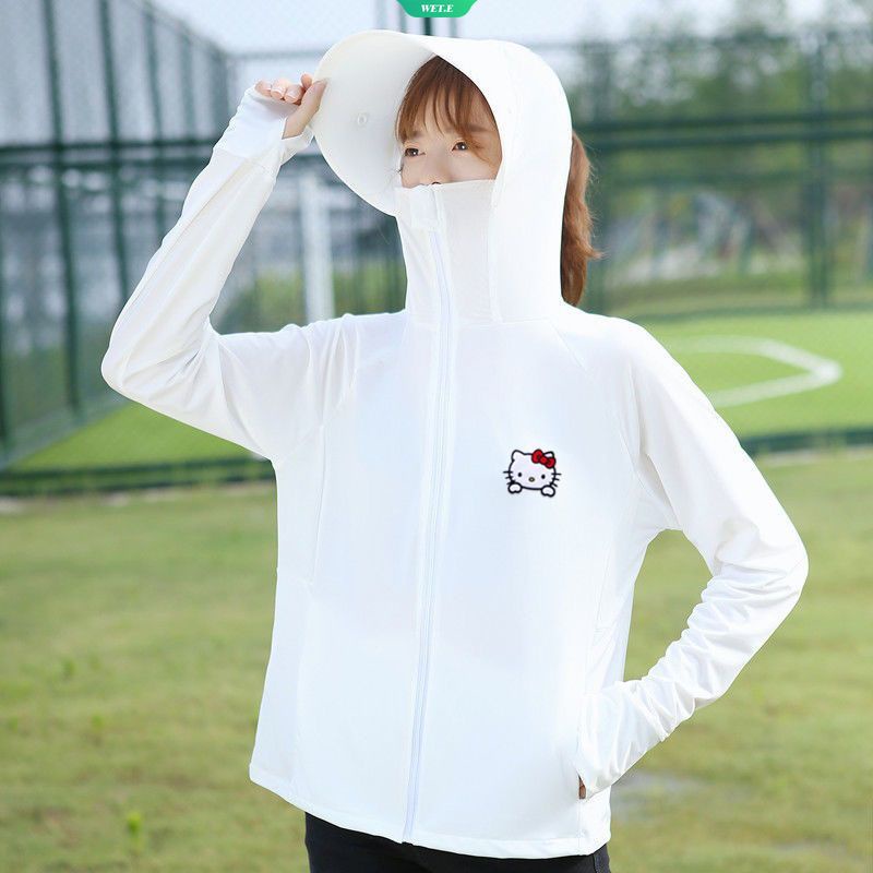 Áo Khoác Cardigan Chống Nắng Y2k Vải Lụa Lạnh Mỏng In Họa Tiết Sanrio Hello Kitty Cho Nữ