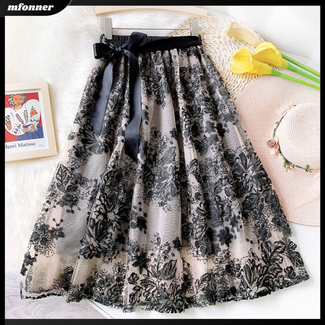 Mw Chân Váy Lưới Cotton Eo Cao Vừa Buộc Dây Thêu Họa Tiết Thanh Lịch Thân Thiện Với Da Cho Nữ