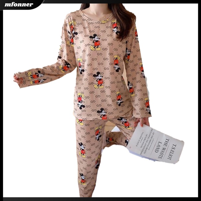 Bộ Đồ Ngủ 2 Món Bằng Lụa Sữa + Quần Dài Mềm Mại Thoải Mái In Họa Tiết Hoạt Hình Cho Nữ