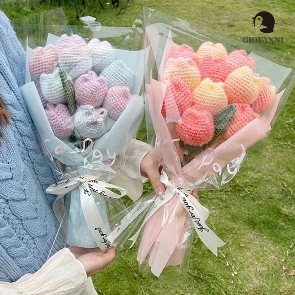 Bó Hoa Tulip Nhân Tạo Đan Bằng Tay Tinh Tế Không Phai Màu Trang Trí Nhà Cửa Tiệc Cưới