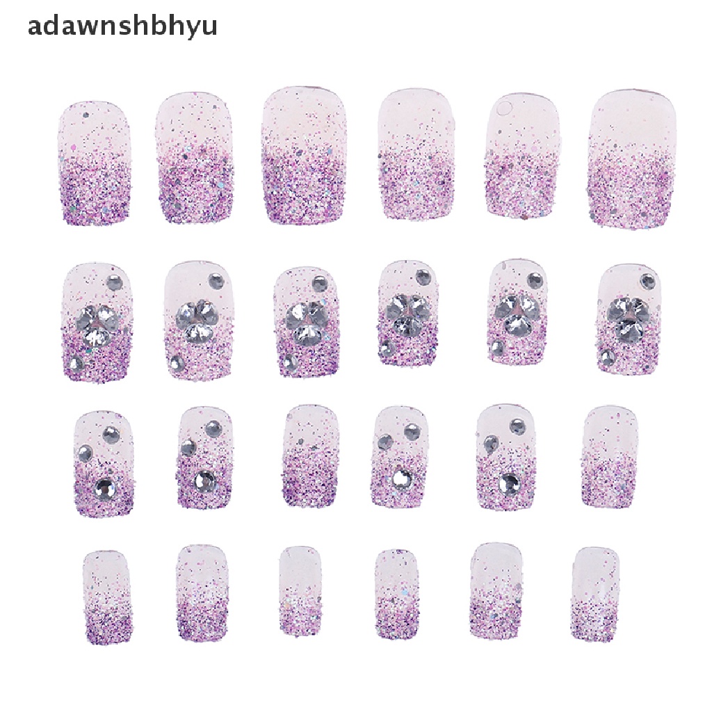 Bộ 24 Móng Tay Giả Trong Suốt Lấp Lánh Thời Trang