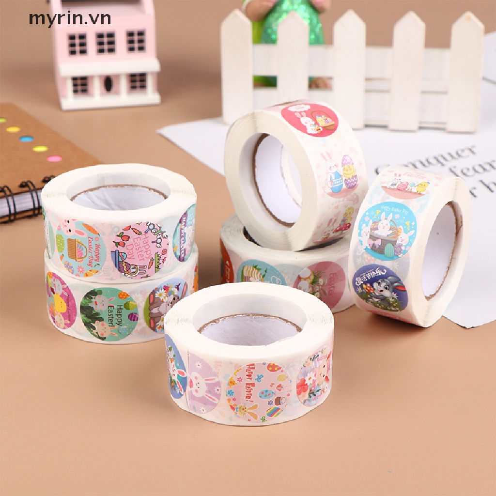 Cuộn 500 Miếng Dán 2.5cm Họa Tiết Thỏ Phục Sinh Dễ Thương