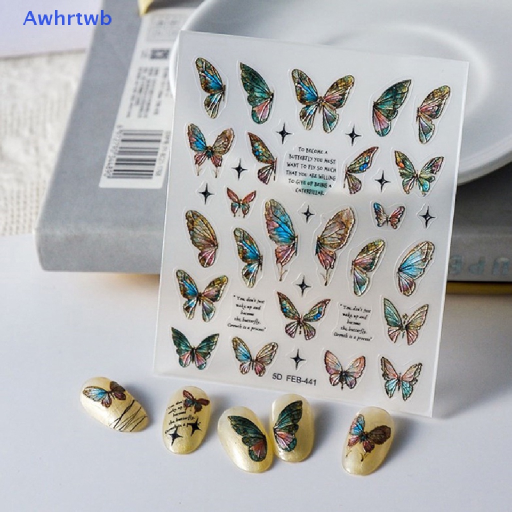 1 Tờ Sticker Dán Móng Tay Hình Bướm 5D Mới