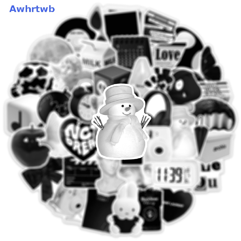 Set 50 Sticker Màu Trắng Đen Trang Trí Sổ Tay DIY Mới