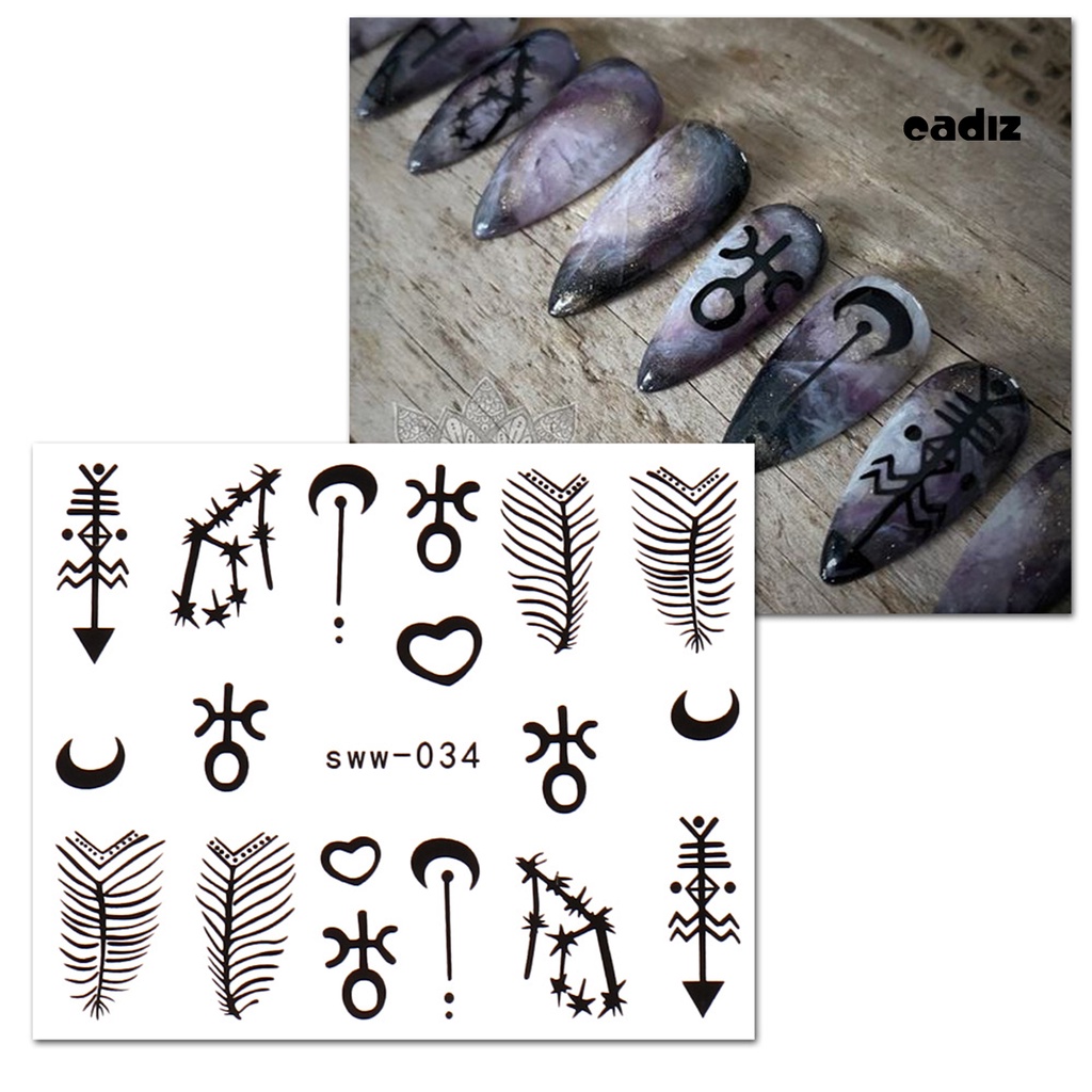 Bộ 12 Miếng Dán Móng Tay Chuyển Nước Tự Dính Không Phai Siêu Mỏng Họa Tiết Hoa Ma Rốc / Lông Vũ / Hoa