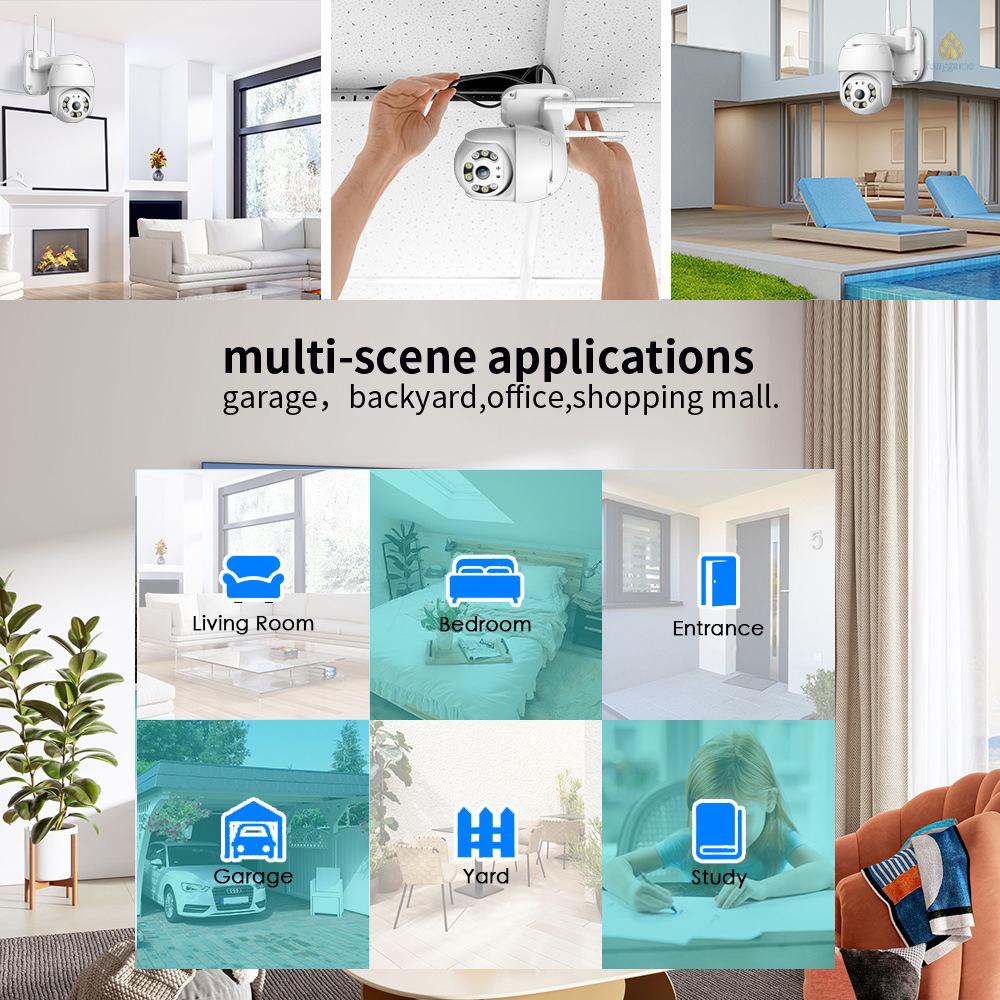 Camera Thông Minh 1080P Kết Nối WiFi Không Dây, Chống Thấm Nước, Hỗ Trợ Quay Phim 355° Chuông Báo Động Chuyển Động Hai Chiều Điều Khiển Từ Xa Bằng Ứng Dụng Có Đèn Và Âm Thanh