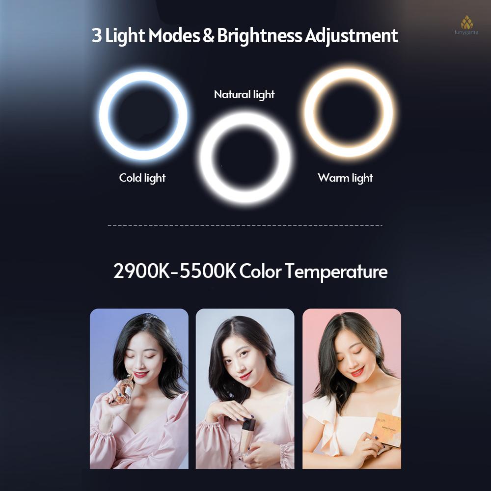 Vòng Đèn Led Tròn Gắn Gương Trang Điểm Có Thể Gập Lại Kèm Giá Đỡ Điện Thoại 3 Màu 5 Mức Độ Sáng Hỗ Trợ Quay Video Chụp Ảnh