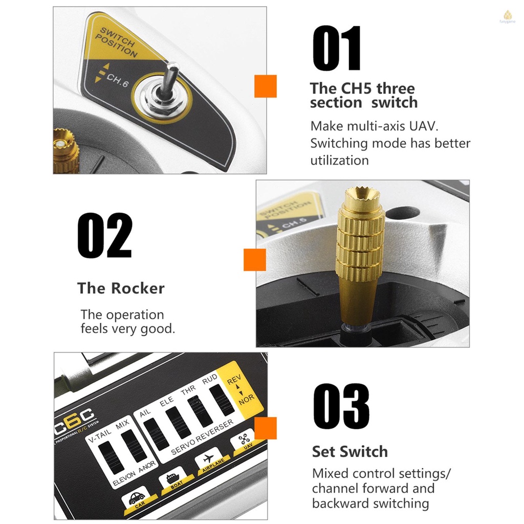 Hệ Thống Radio Điều Khiển Từ Xa MicroZone MC6C 2.4G 6CH MC7RB Cho SU27 RC Drone, Tàu Thuyền