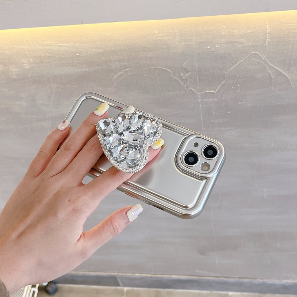 Ốp Điện Thoại TPU Mềm Chống Rơi Mạ Điện Họa Tiết Trái Tim Đính Đá Đơn Giản Cho iPhone 14 13 12 11 PRO MAX Đứng