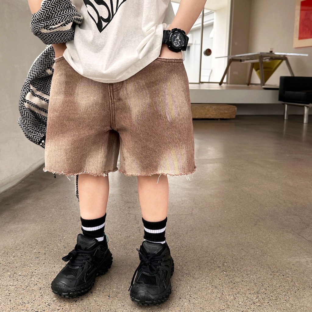 Quần short jean bé trai nâu QB581 sz 90-140, quần short jean trẻ em thời trang Hàn Quốc