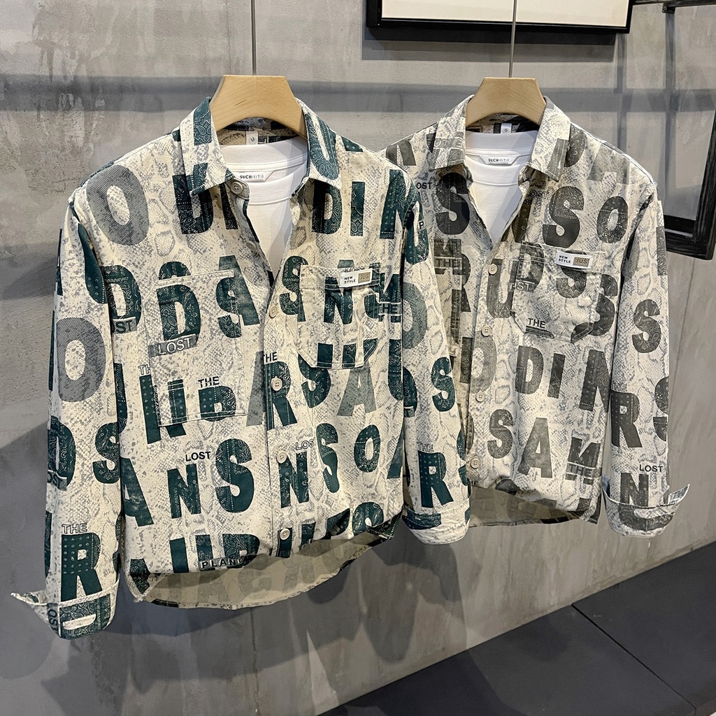 Áo Sơ Mi Tay Dài In Chữ Phong Cách Retro Mỹ Thời Trang Cho Nam