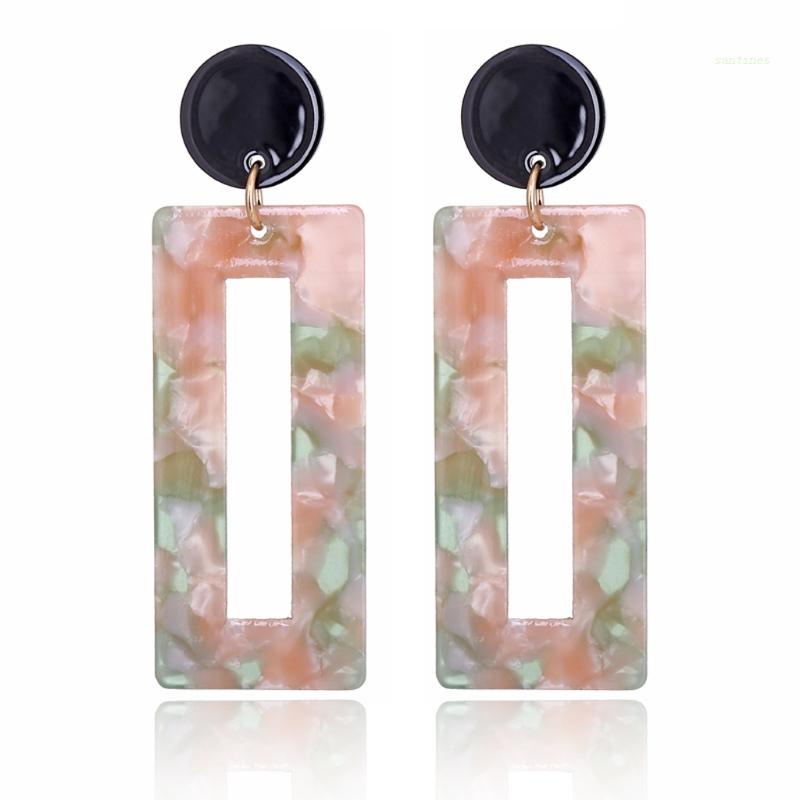 Bông Tai Acrylic Dáng Dài Họa Tiết Da Báo Hình Vuông Thời Trang Cho Nữ