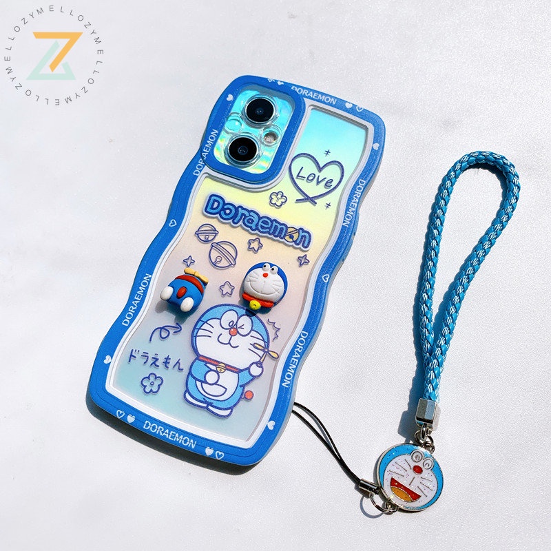OPPO Reno8 T 5G Reno8 T 4G Reno8 Z 5G Reno7 Z 5G Reno 8 5G Reno 6 5G Reno 5 Reno 2F Reno 2Z Vỏ điện thoại silicon có dây buộc hoạt hình thời trang Doraemon