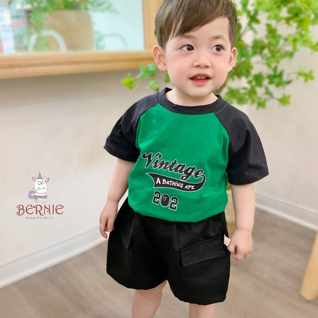 Set đồ đi chơi bé trai áo thun raplang kèm quần kaki túi hộp 1 đến 7 tuổi BERNIE