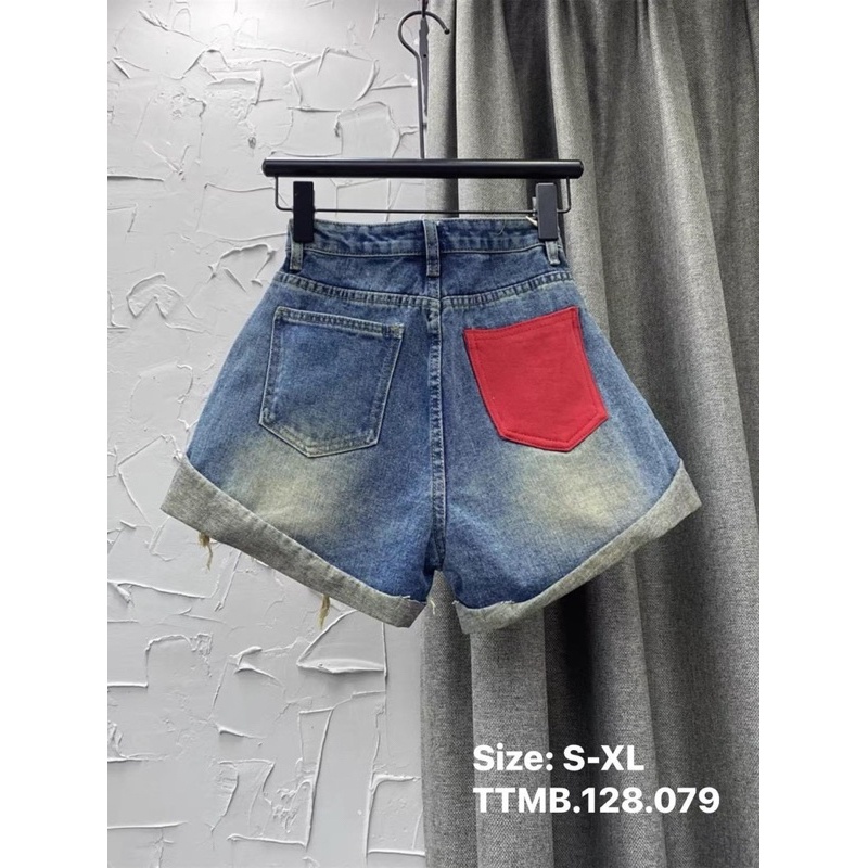 Quần đùi jean phối túi, Quần short jean nữ, rách lai tua tạo điểm nhấn dễ phối đồ Ly alohashop91