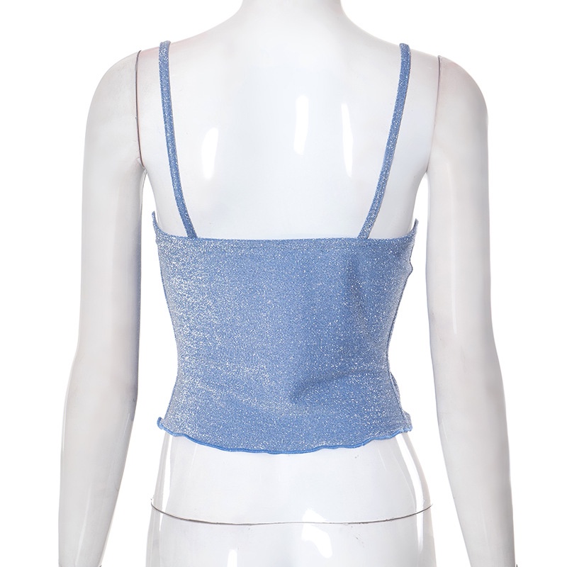 Áo Tank Top Cổ Chữ V Phối Dây Rút Đính Kim Tuyến Lấp Lánh Thời Trang Mùa Hè