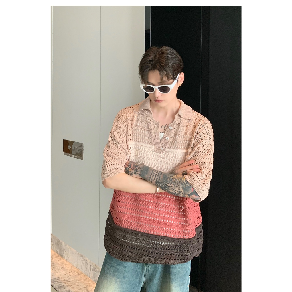 Áo Thun polo Dệt Kim Tay Ngắn Dáng Rộng Phối Nút Nhiều Màu Sắc Thời Trang Mùa Hè Cho Nam