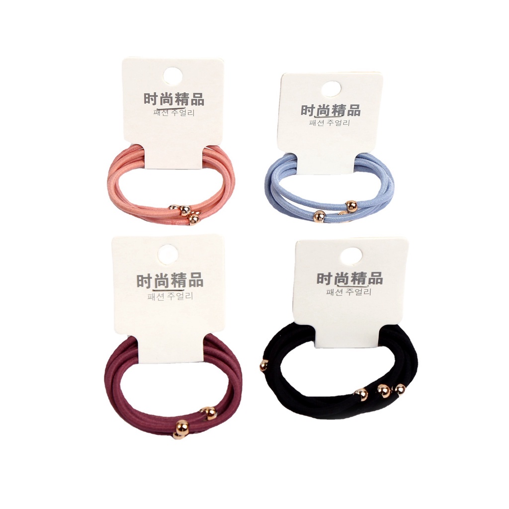 Set 4 Dây Cột Tóc Cao Su Co Giãn Đính Hạt Vàng Siêu Mịn Đơn Giản Phong Cách Hàn Quốc