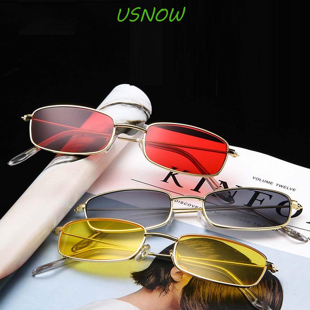 Kính Mát Hình Chữ Nhật Màu Hồng Chống Tia UV Phong Cách Vintage|Kính Mát Gọng Kim Loại Nhỏ Màu Sắc Đa Dạng Phong Cách Hàn Quốc