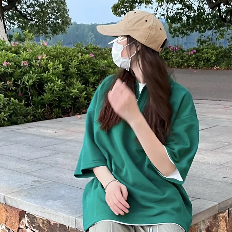 Áo polo Ngắn Tay Dáng Rộng Thiết Kế Mới Thời Trang Theo Phong Cách Vintage Dành Cho Nữ