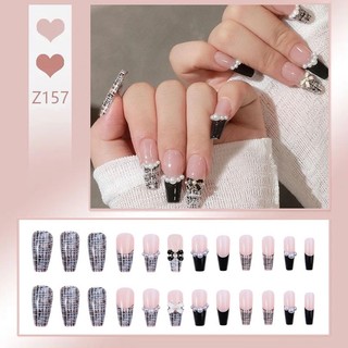 Set 24 Móng Tay Giả 3D Đính Ngọc Trai