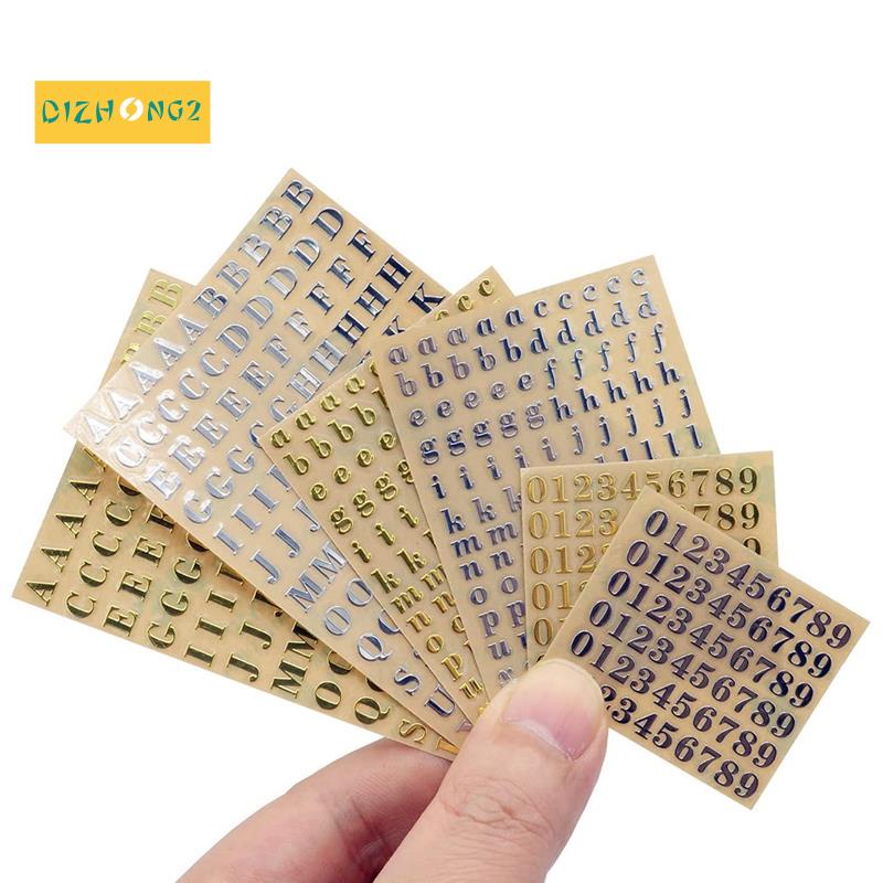 Set 6 Tấm Hình Dán Ký Tự Chữ Cái 0.35 Inch Bằng Hợp Kim Màu Vàng / Bạc