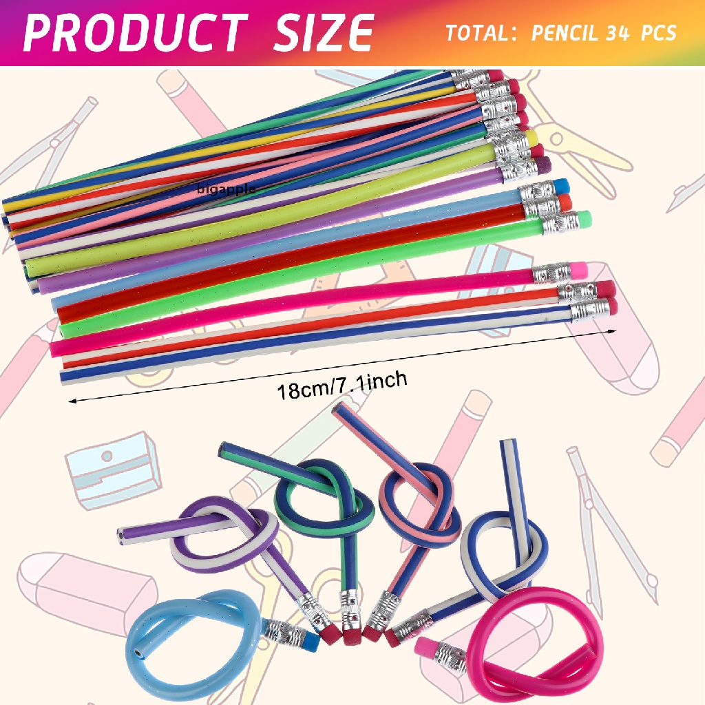 Bigapple Bút Chì Kẻ Sọc Mềm Dẻo Uốn Cong Linh Hoạt Nhiều Màu Sắc RDG Cho Trẻ Em