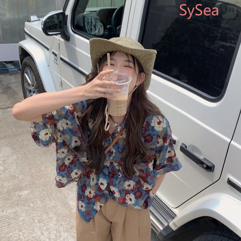 Áo Sơ Mi Họa Tiết Hoa Phong Cách Retro Hàn Quốc