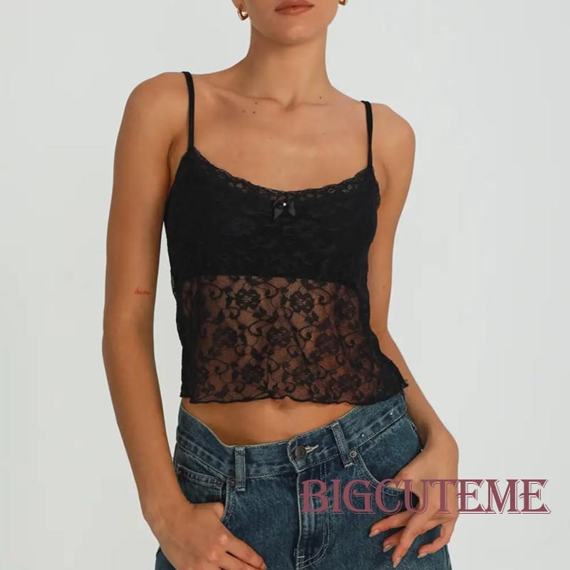 Áo Crop Top Ren Xuyên Thấu Phong Cách Harajuku Dễ Thương Dành Cho Nữ y2k