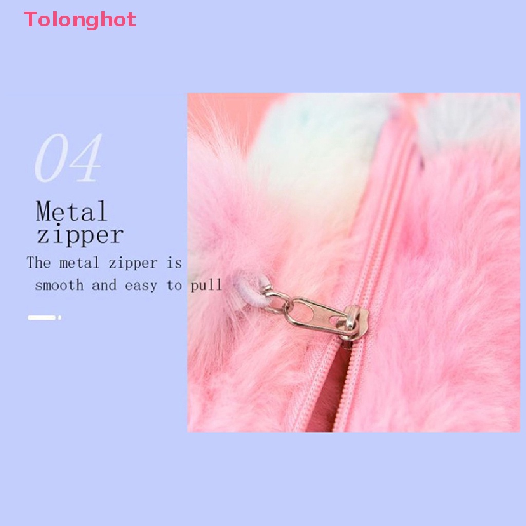 Tolonghot > Túi Đựng Bút Hình Bát Giác Phối Lông Màu Gradient Dễ Thương Cho Nữ