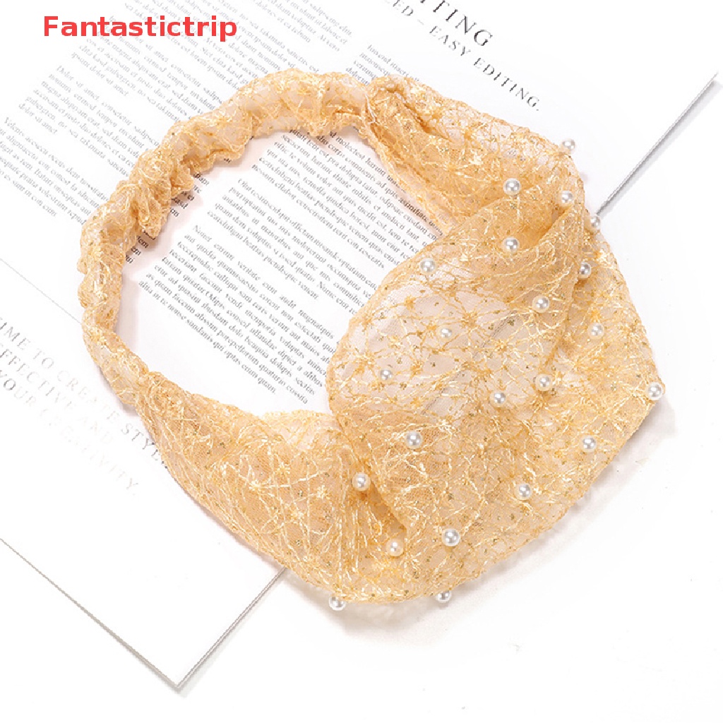 Băng Đô Cài Tóc Phối Lưới Thoáng Khí Đính Hạt Ngọc Trai Thời Trang