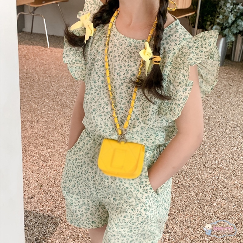 Set Đồ 2 Món Gồm Áo Tay Xòe Cánh Hoa + Quần Ngắn Lưng Thun Phong Cách Hàn Quốc Cho Bé Gái