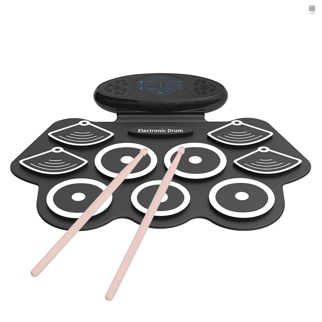 Bộ Trống Cuộn Điện Tử 9 Đệm Silicone Tích Hợp 2 Loa Đa Năng Có Thể Sạc Lại Hỗ Trợ Ghi Âm / Chức Năng Ghi Âm
