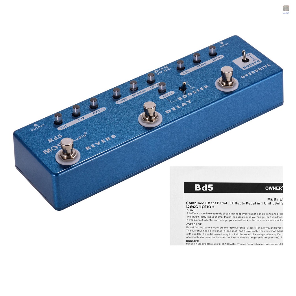 Bộ Bàn Đạp Đa Hiệu Ứng 5 Trong 1 + Miếng Đệm + Tăng Cường + Ổ Đĩa Overdrive + Vỏ Kim Loại Cho Đàn Guitar RD5