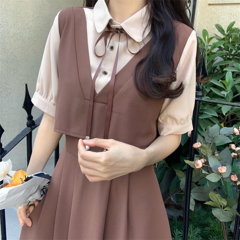 Váy đầm tiểu thư chất corduroy phối twill dày dặn nhiều màu liền mảnh kiểu Pháp HZFWC3693