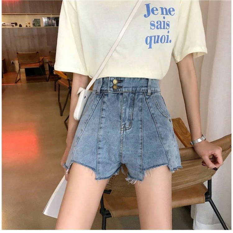 Quần Short Denim Lưng Cao Ống Rộng Phong Cách Hàn Quốc Thời Trang Mùa Hè Cho Nữ
