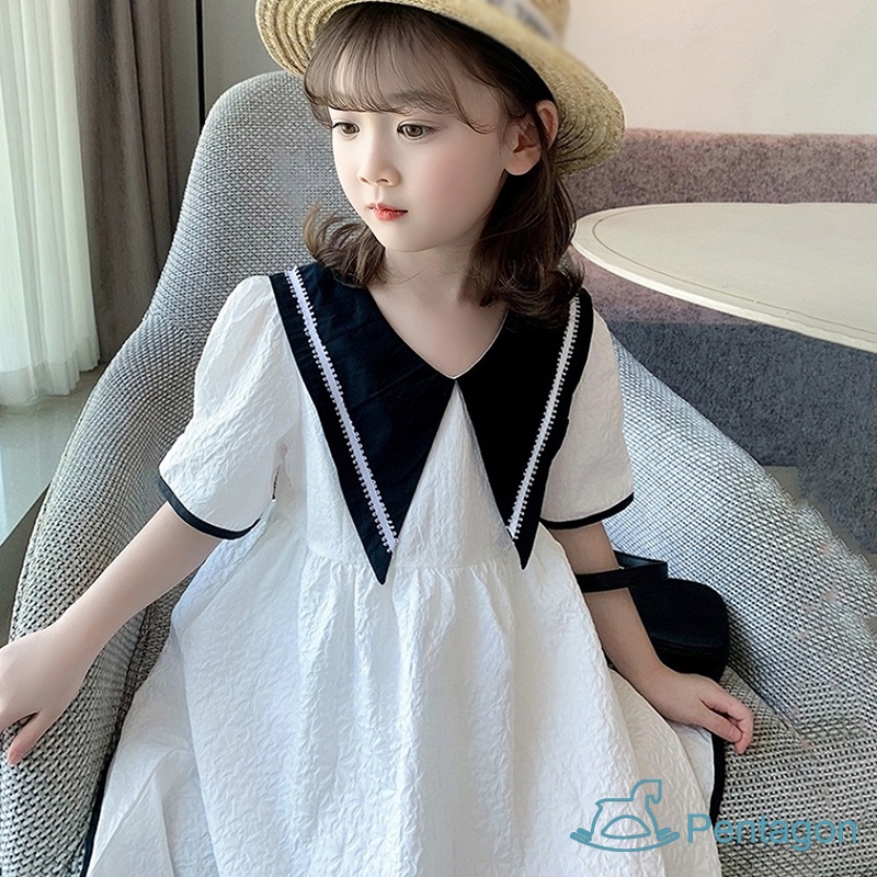 Đầm Ngắn Tay Màu Trơn Thoáng Khí Thời Trang Mùa Hè Hàn Quốc Dành Cho Bé Gái 3-8 Tuổi