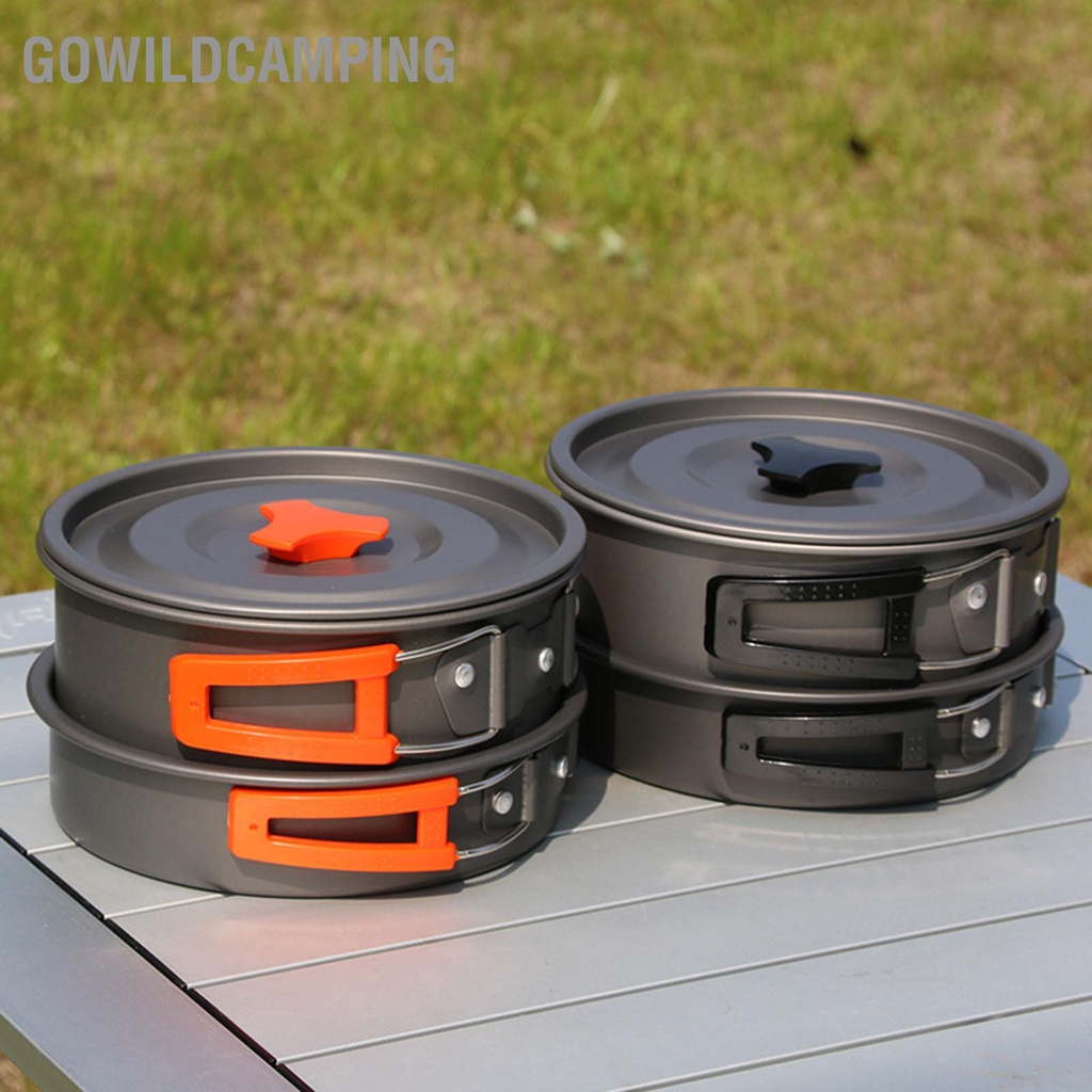 GoWildCamping Cắm Trại Nấu Bộ Nồi Hợp Kim Nhôm Cứng Oxy Hóa Chảo Ấm Siêu Tốc Có Tay Cầm Thể Gập Lại