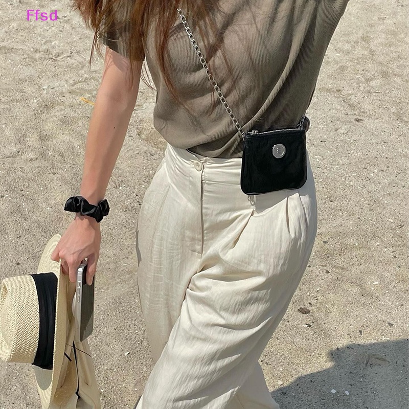 {Ffsd} Túi Đeo Chéo Mini Bằng Da PU Màu Đen / Bạc Có Khóa Kéo Thời Trang Dành Cho Bạn Nữ * Bán